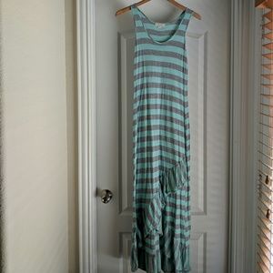 Blue and grey striped maxi dress